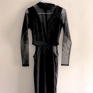 Black cut out long sleeve dress with slit